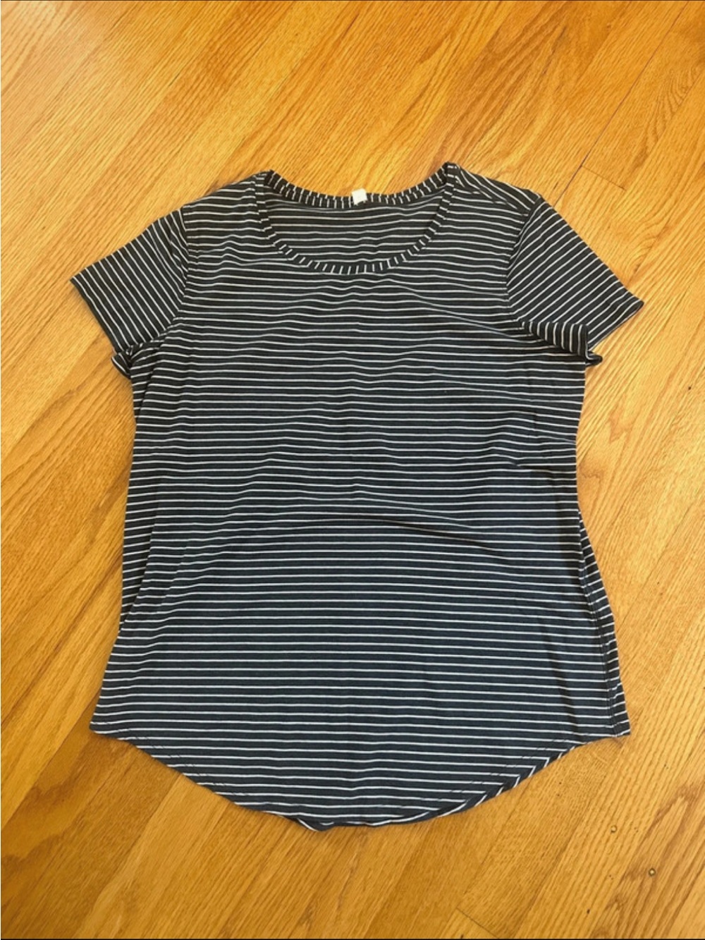 lululemon athletica Navy and White Striped Short Sleeve Tee